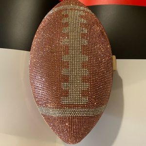 Pink football white  crystal cute clutch bag and purse silver tone